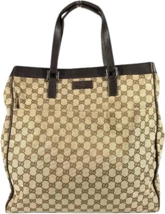 Gucci Pre-owned Tote Bags, female, Brown, Size: ONE SIZE Pre-owned Canvas Tote Bag