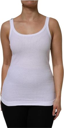 Dolce & Gabbana Witte Geribbelde Gebreide Tanktop - Dames - Tops zonder mouwen - Wit - 2XL - Katoen - Tops