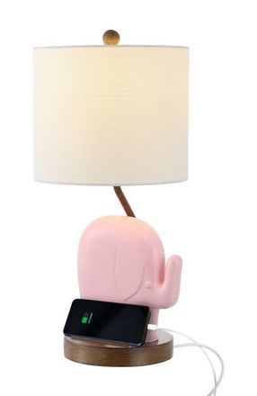Jonathan Y Designs Ellie 20.25 Bohemian Designer Iron/Resin Elephant LED Kids Table Lamp with Phone Stand and USB Charging Port in Pink at Nordstrom
