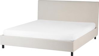 Beliani Marco De Cama Tapizado En Tela Beige Con Patas De Madera 180 X 200 Cm Listones Cabecero Minimalista Estilo Escandinavo Sennez