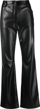 Msgm Casual Zwarte Imitatielederen Broek - Dames - Wijde Broeken - Zwart - S - Leer - Broeken