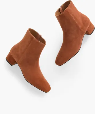 Talbots Perla Suede Block Heel Ankle Boots - Cognac - 10 1/2 M Talbots