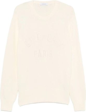 Givenchy Trui van katoenbreisel met Parijs-borduursel - Heren - Ronde hals truien - Beige - M - Katoen - Truien & Vesten