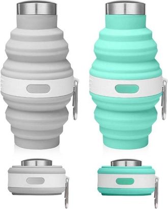 OEM Botellas Botella Plegable Beber, 475 Ml, Botella Port&aacute;til Silicona, Bpa, Botella Plegable Anillo Antica&iacute;da (gris, Azul