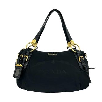 Prada Black Nylon Leather Shoulder Bag Tote Bag (Pre-Owned)