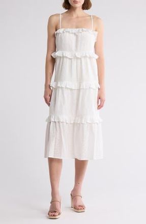Lush Cotton Eyelet Tiered Midi Dress in Off White at Nordstrom Rack, Size X-Small