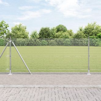Berkfield Home Welded Wire Fence with 13 Flanged Posts 1x25 m Galvanised Steel in Silver