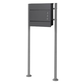 ECD Germany Buz&oacute;n de correos 37x10,5x36,5cm antracita y 2 soportes plateados 120cm