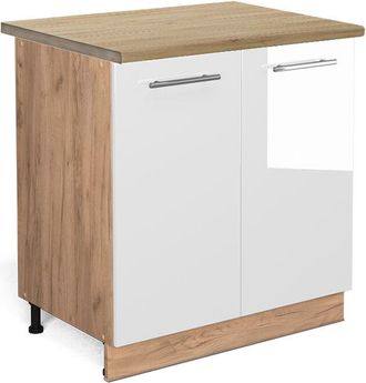 Vicco Armario Bajo Para Fregadero Fame-line, Blanco Alto Brillo, 80 Cm Con Estante, Et Roble Vicco