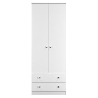 Lewis's Yarmouth Tall 2 Drawer Wardrobe in White & White Matt - Ready Assembled - Lewiss Home | TJ Hughes