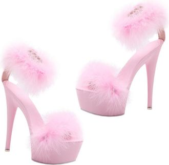 UPKOCH Super High Heel Sandals for Women Pink Platform Shoes with Non-slip Sole Fluffy Fine Craftsmanship Summer Dress Heels Gift for Ladies