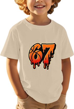Generic 67 Meme Design T-Shirt for Kids 6 7 Six Seven Basketball Drip Crew Neck Short Sleeve Funny Shirts Boys Girls Cute Number Graphic Print Loose Fit Fashi