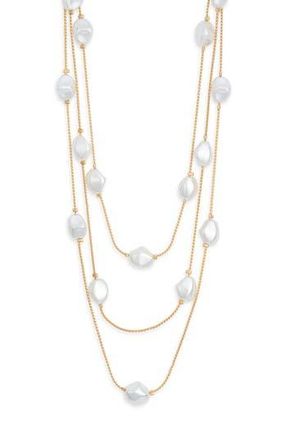 Nordstrom Rack Faux Pearl Three-Row Necklace in White- Gold at Nordstrom Rack