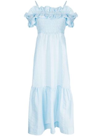 Ganni Abito midi con ruches - Blu