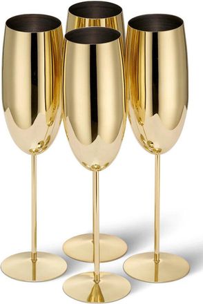 Oak & Steel 4-er Set bruchsichere Champagnergläser Steel Gold Glossy aus Edelstahl, 285 ml