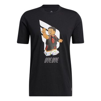 adidas Mens adidas x LEGO Crossover Dame Ss Damian. Lillard Funny Blocks Printing Basketball Sports Short Sleeve Black T-Shirt HA7055