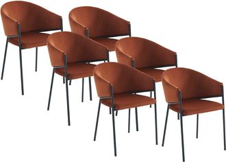 Pascal Morabito Conjunto de 6 sillas con reposabrazos de terciopelo y metal negro - Terracota - ORDIDA de Pascal MORABITO