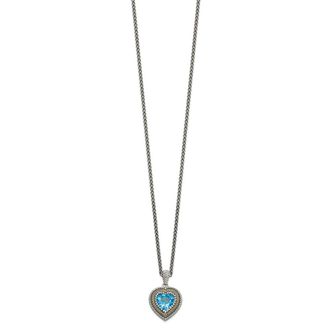 Diamond2Deal Sterling Silver with 14K Accent Light Swiss Blue Topaz Heart Pendant Necklace