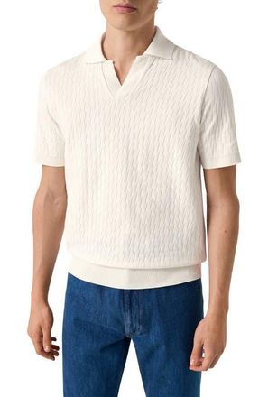 Eton Open Collar Jacquard Polo in Natural at Nordstrom, Size Xx-Large