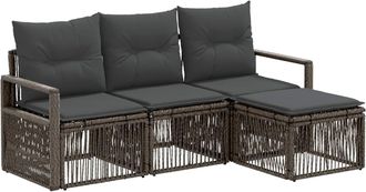 vidaXL Conjunto De Sof&aacute;s De Jard&iacute;n 4 Uds. Gris Rat&aacute;n Sint&eacute;tico Vidaxl