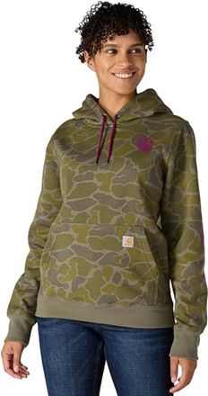 Carhartt Work in Progress Hoodie Womens Dusty Olive Vintage Camo Relaxed Fit Long Sleeve POSH135
