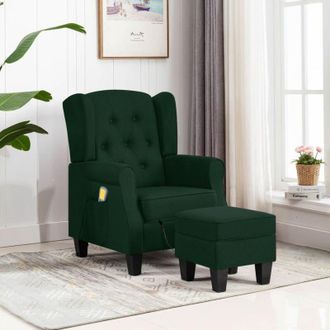 vidaXL Sill&oacute;n De Masaje Con Reposapi&eacute;s Tela Verde Oscuro Vidaxl