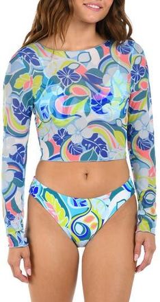 Citrus Hibiscus Mesh Cover-Up Crop Top in Blue/Green Multi at Nordstrom Rack, Size X-Small