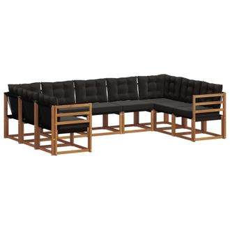 vidaXL Conjunto De Sof&aacute;s De Exterior Con Coj&iacute;n 9 Pcs Natural Y Negro Vidaxl
