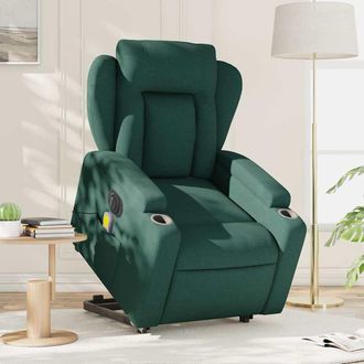 vidaXL Vidaxl - Sill&oacute;n Masaje El&eacute;ctrico Reclinable Elevable Tela Verde Oscuro