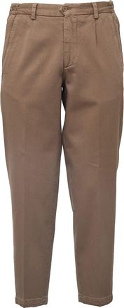 BRIGLIA 1949 Brown Cotton Pleated Trousers with Elastic Waistband