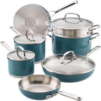KitchenAid 11-Piece Color-Finished Stainless Steel 3-Ply Base Cookware Set - Agave