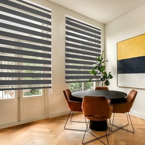 Blindecor Lira doppelrollo - duo rollo tag und nacht Anthrazitgrau - 120 x 180 cm (Breite x Länge) | Stoffgröße 117 x 175 cm | Fensterrollo zebra ab 96,45 €