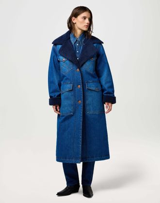 Wrangler Jeansjacke WRANGLER WRANGLER Jeansjacke Wrange Coat, Damen, Gr. XXS, blau, Obermaterial: 80% Baumwolle CO. 20% Baumwolle CO recyc.., Jacken Jeansjacke