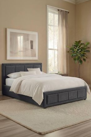 Home Discount Vida Designs Vanita Single Ottoman Bed Frame Storage Linen Fabric in Dark Grey | Size: Single
