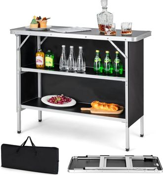 Costway Costway Mesa De Camping Plegable, Mesa De Picnic Port&aacute;til De Aluminio Con Estantes Abiertos De 2 Niveles, Bolsa De Transporte, Mesa Plegable Ligera Pa