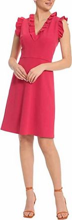 Maggy London Ruffle Sleeves Short Crepe Dress In Jazzy Pink