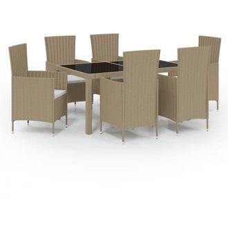 vidaXL Set De Comedor De Jard&iacute;n 7 Pzas Y Cojines Rat&aacute;n Sint&eacute;tico Beige Vidaxl