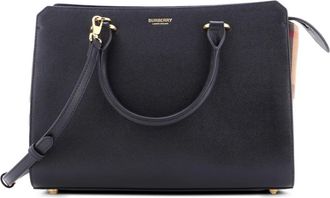 Burberry Banwell Leather and House Check Canvas Small tote bag - Nero