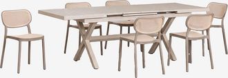Sklum Set De Mesa Rectangular 180-240x90 Cm Extensible En Aluminio Karena Y 6 Sillas De Comedor Apilables En Polipropileno Omara Sklum
