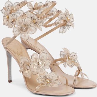 Rene Caovilla Peach Flower floral-appliqu&eacute; satin sandals