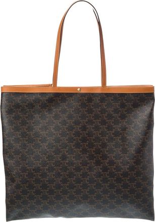 Celine Celine Large Flat Triomphe Canvas & Leather Shopper Tote