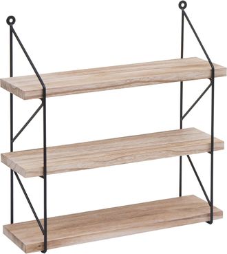Hhg Estanter&iacute;a De Pared Hhg 627, Estanter&iacute;a Colgante Estanter&iacute;a Flotante, 3 Estantes Metal Madera Maciza Industrial 40x40x13cm, Naturaleza