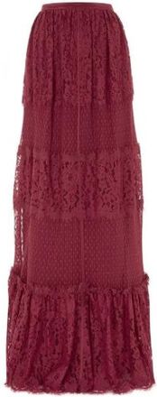 Temperley London Dark Red Constance Lace Panelled Skirt Size S