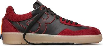 Barracuda Zwarte leren sneakers met bordeaux details - Dames - Sneakers - Rood - 40 EU - Leer - Schoenen