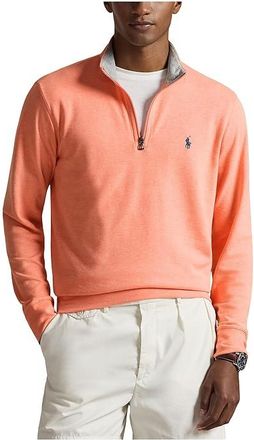 Polo Ralph Lauren Long Sleeve Lux Jersey Quarter Zip Pullover Mens Clothing Soft Orange Heather : 2XL, Viscose/Nylon/Cotton