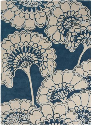 Florence Broadhurst Designer Teppich Japanese Floral Midnight - handgetuftet, aus 100% reiner Schurwolle