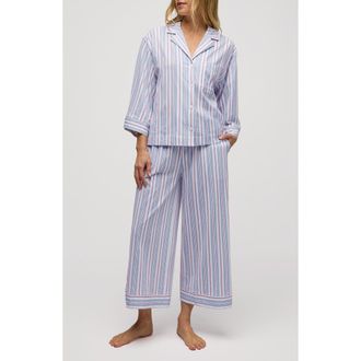 Petite Plume Olivia Wide Leg Pima Cotton Pajamas in Blue at Nordstrom, Size X-Large