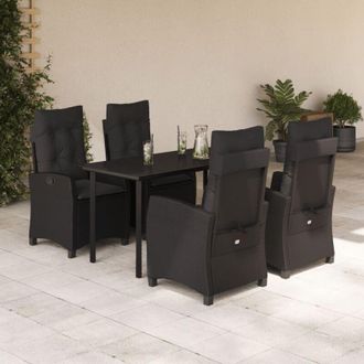 vidaXL Set De Muebles Jard&iacute;n 5 Pzas Con Cojines Rat&aacute;n Sint&eacute;tico Negro Vidaxl