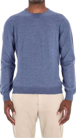 Barba Round-neck Knitwear, male, Blue, Size: XL Merino Wool Crewneck Sweaters