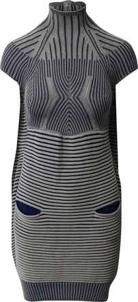 Peter Pilotto Striped High Neck Knitted Mini Dress in Multicolor Cotton